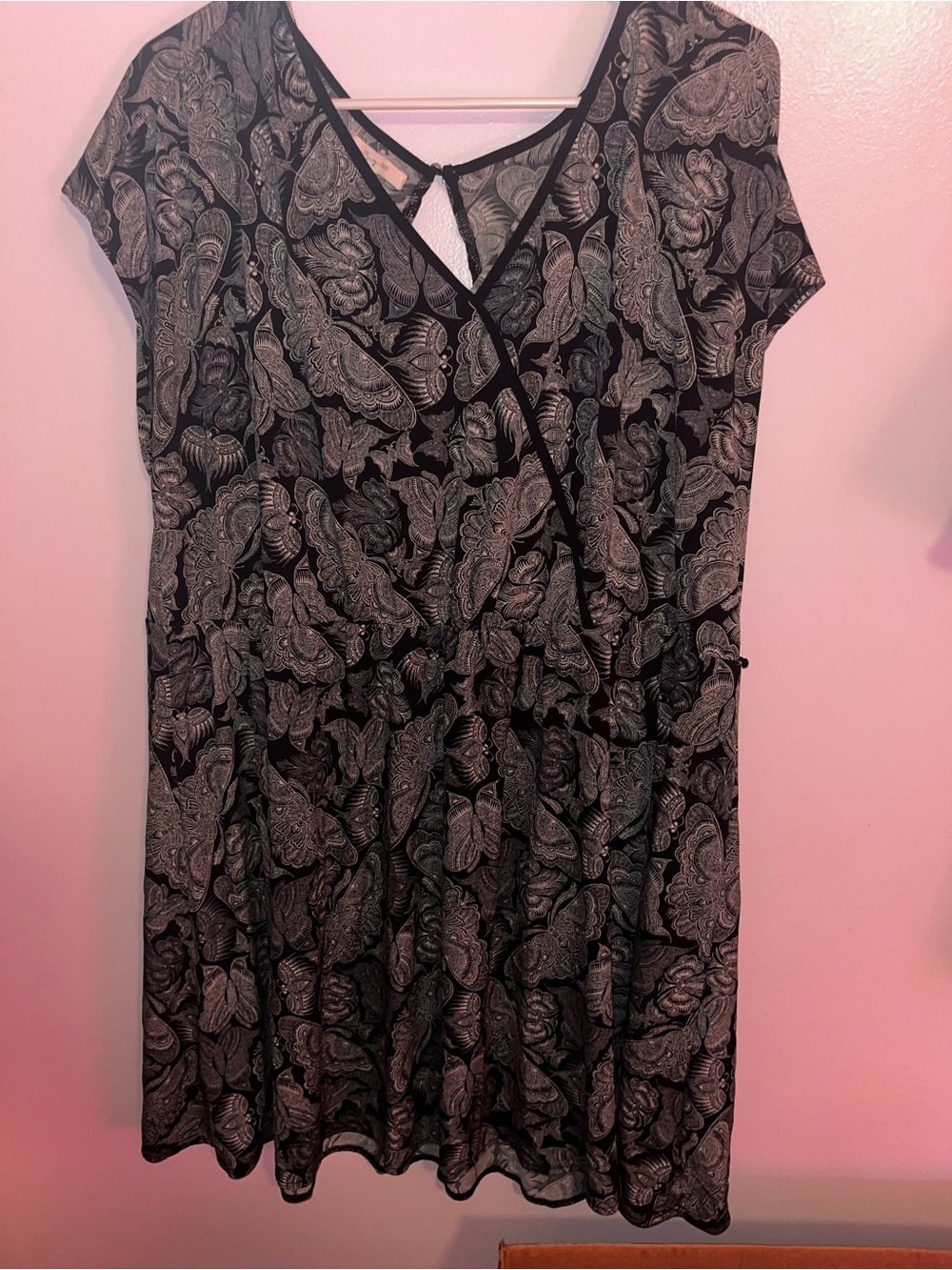Black Paisley-Print Mini Dress with Wrap Detail